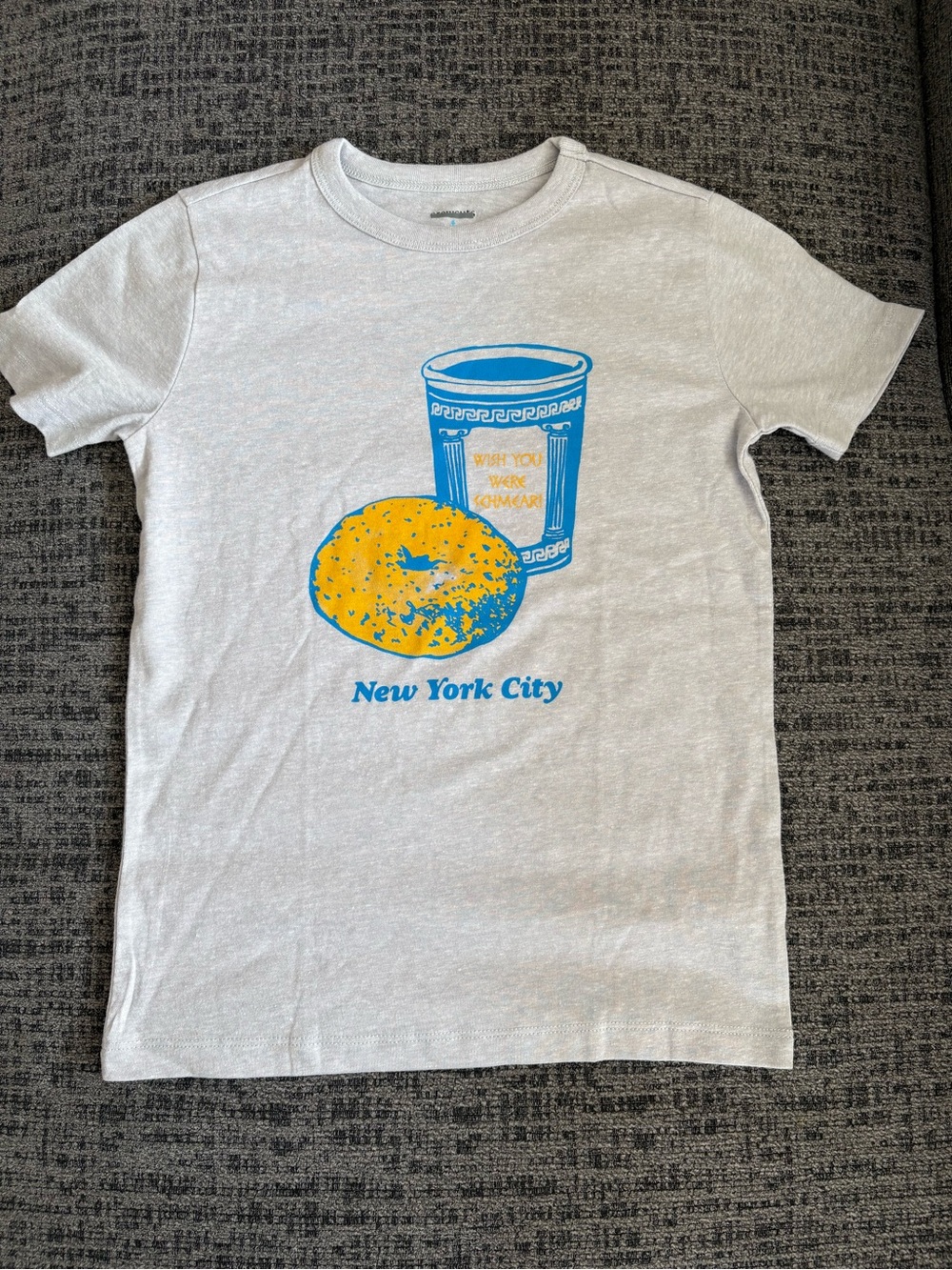 Crewcuts Gray Tee with Blue & Yellow New York City Bagel Graphic NWOT
